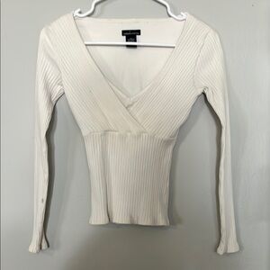 Moda International White Ribbed Blouse